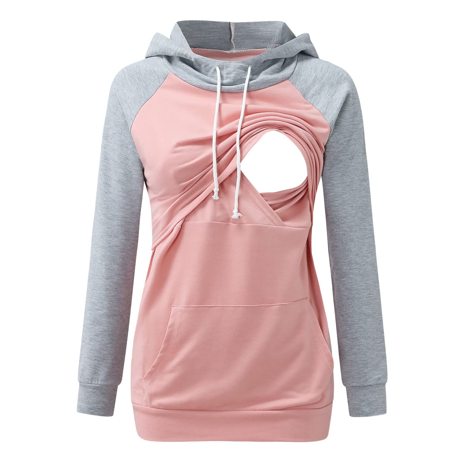 Pull à capuche de grossesse pour femme - Manches longues - Automne - Hiver - Coton - Allaitement - Sweat à capuche pour la grossesse - Basique - Mode d'allaitement