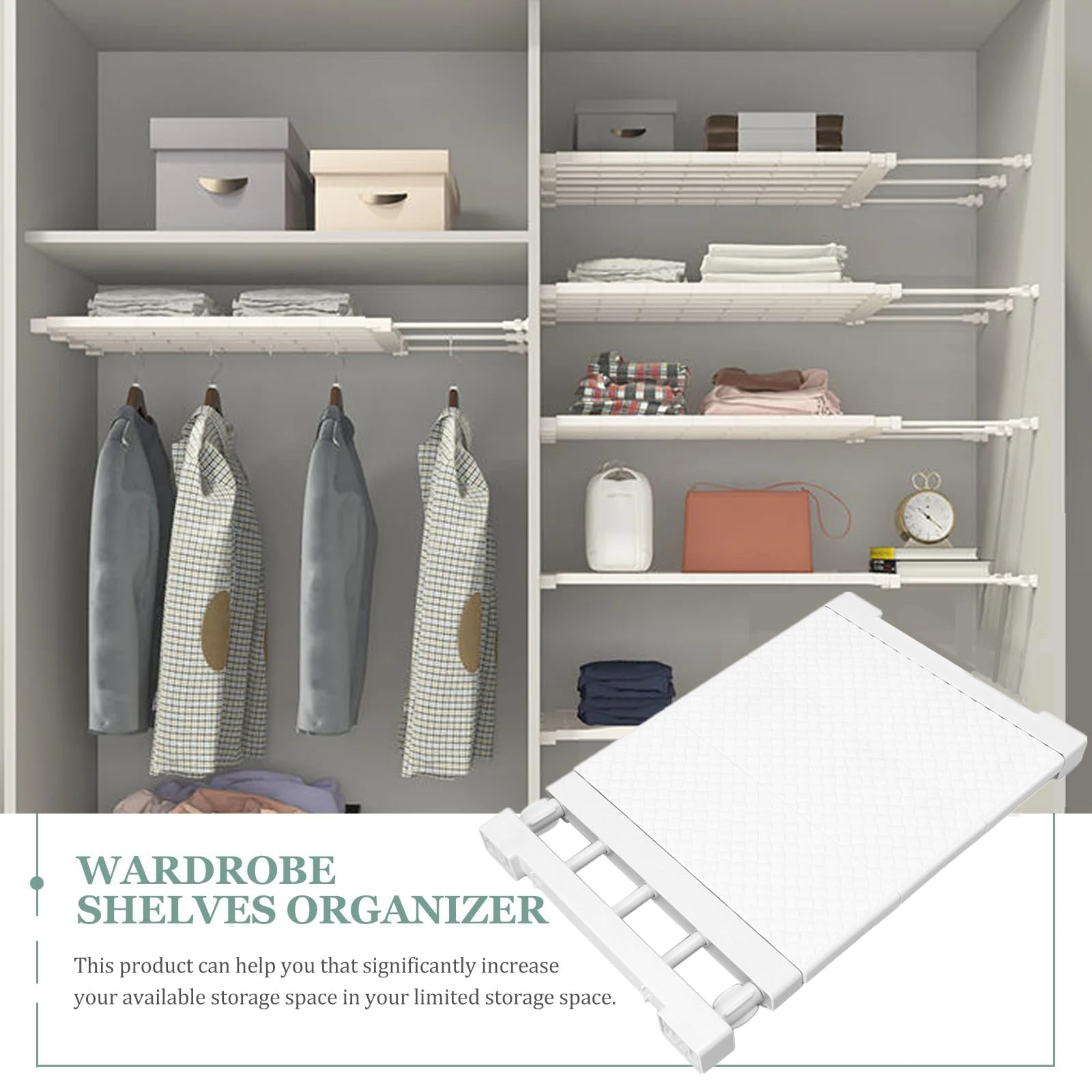 Estante Organizador de Armario de Ropa Extensible, Separadores de Armario de Bricolaje Ajustables, Estante de Tensión Separador para Armario, Armario, Baño, Cocina, Estantería (38‑55 cm)