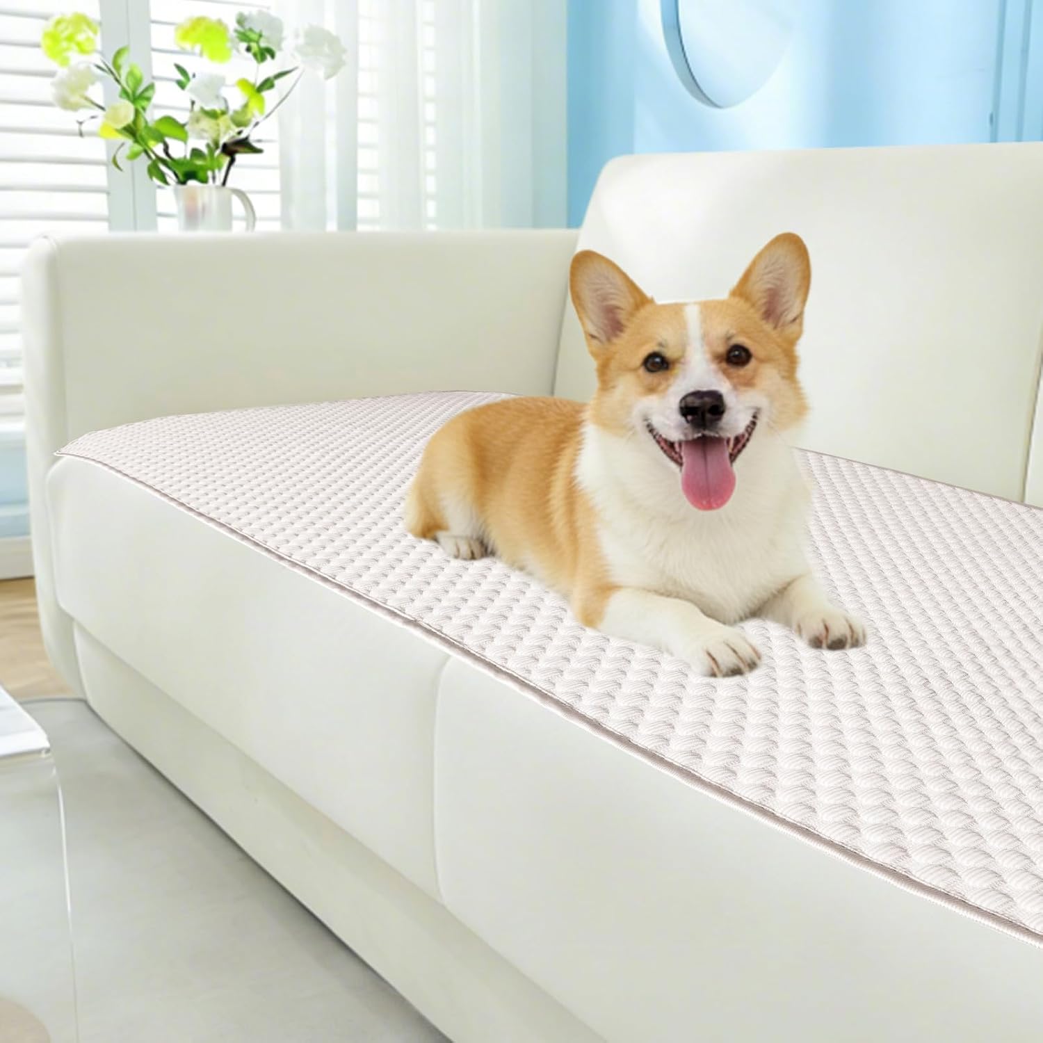 Non Slip Cooling Couch Cover for Seat,Pet Friendly Couch Protector for Dogs&Pets,Breathable Sofa Cushion Cover for 2–3Seater Couches,Soft Washable Sofa Pad for Leather&Fabric Sofa,LightBrown,25.6"×59"