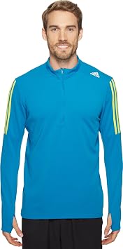 adidas Men's Running Response Long Sleeve Zip Tee, Unity Blue/Shock Slime, Small