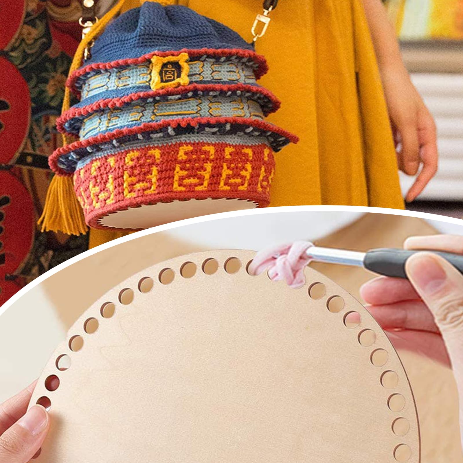 Set 3 Fondi Cesto In Legno - 10/15/20cm Per Uncinetto E Lavorazioni