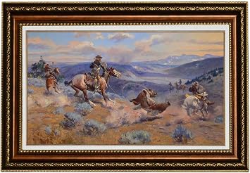 ELITEART-Loops and Swift Horses are Surer Than Lead By Charles Marion Russell Oil Painting Reproduction Giclee Wall Art Canvas Prints Framed Size30"x22"