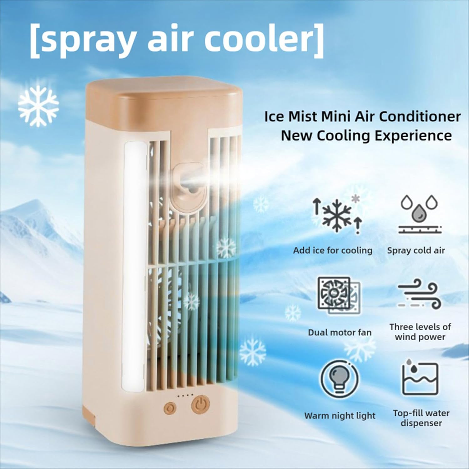 Fockety Portable Air Conditioner Fan, Mini Evaporative Air Cooler with 3 Wind Speeds and Cooling Mist, 2400mAh Built in Battery Type C Charging, for Desk Dorm Room Office