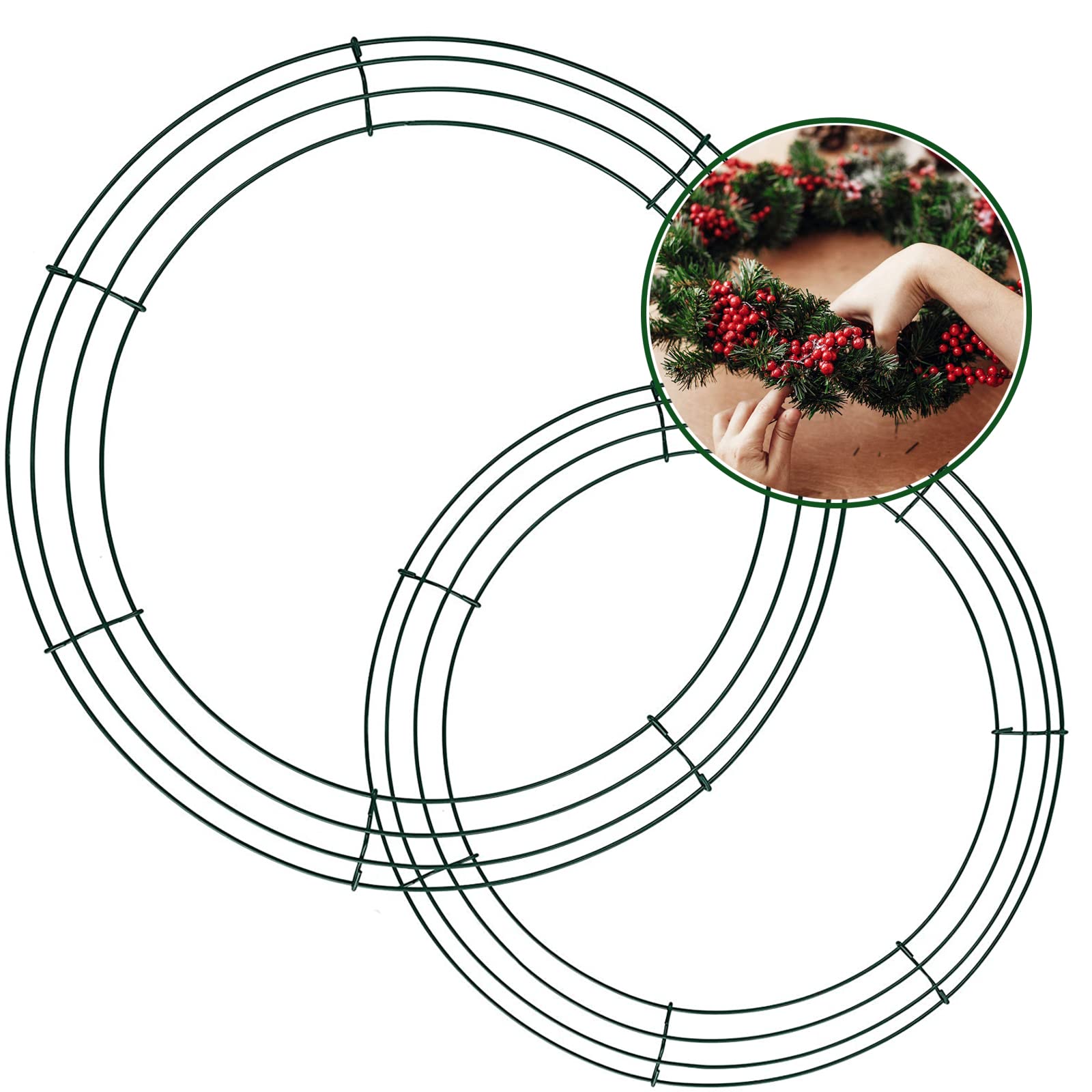 2 Pack Christmas Wire Wreath Rings 14 inch 16 inch Metal Wreath Frame,Large Green Round Wire Wreath Frame for Christmas Wreath Making Rings Base,Home Deco Supplies DIY Crafts Wedding Garland Ring