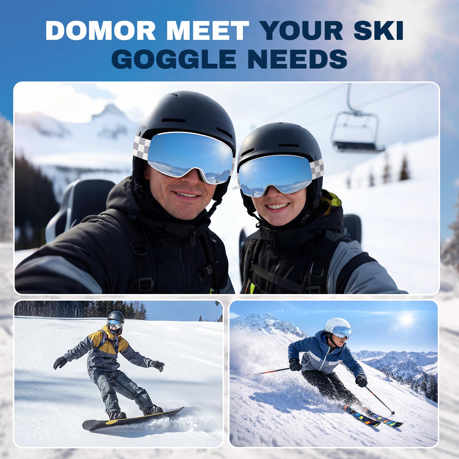 Kit de Lunettes de Ski Magnétique, avec 2 écran Détachable, Lunettes de Neige Torique Design, Anti-UV, Anti-buée, Coupe-Vent, Masques de Ski pour Homme & Femme