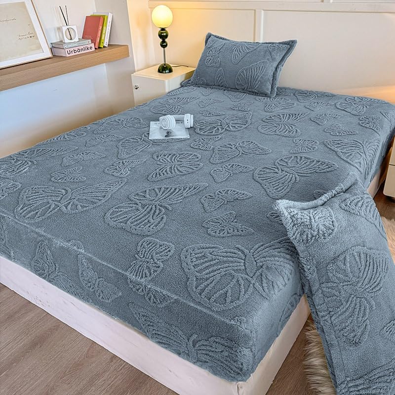 Lenzuolo con angoli in flanella, super morbido, termico e caldo, soffice lenzuolo con angoli profondi 30 cm, per l'inverno (blu-grigio, king size)