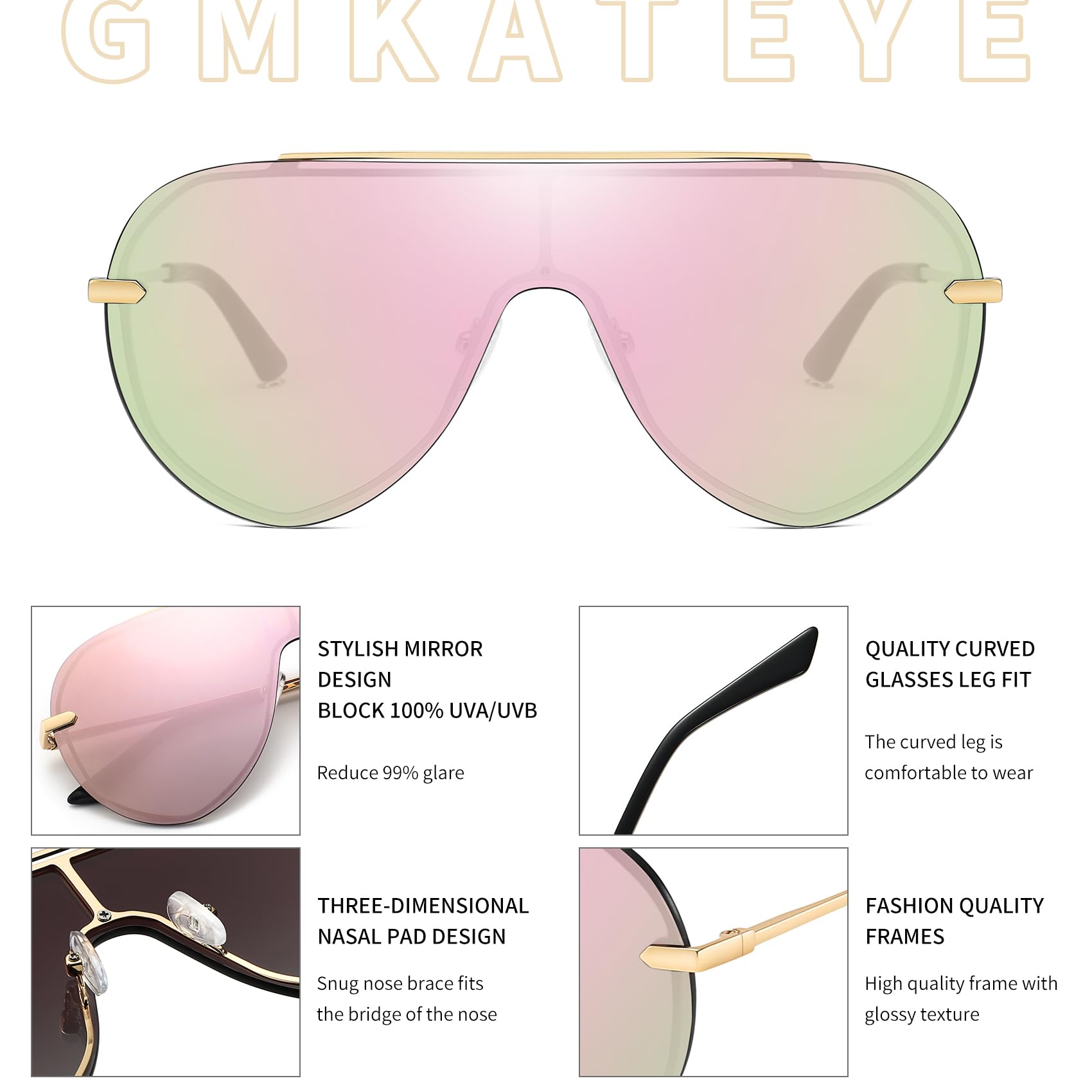 GMKATEYE Gafas de sol de gran tamaño Y2K Shield para mujeres y hombres, protección UV400, sin marco, con caja de regalo y estuche de viaje