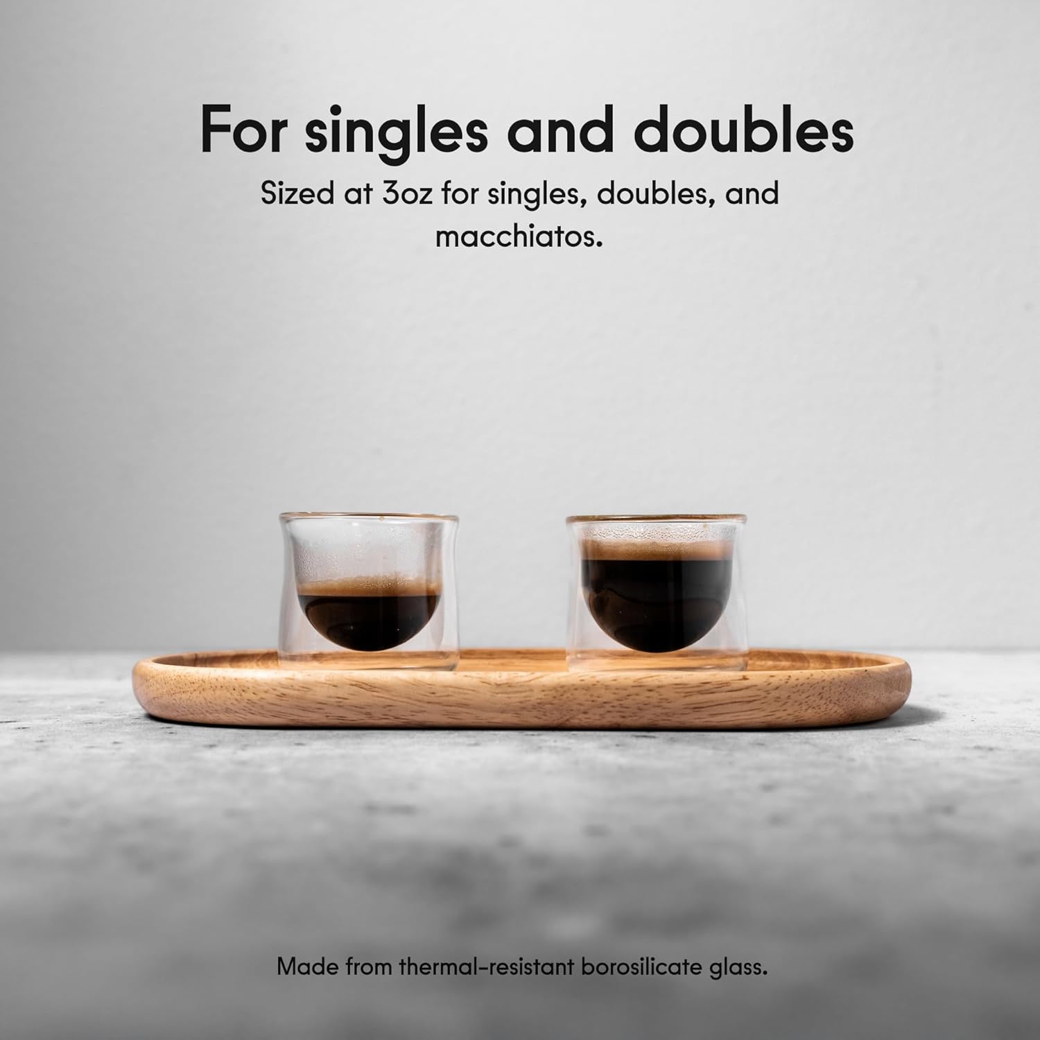 FLUR Espresso Glasses (Set of 2) – Perfect for Espresso, Macchiatos & Small Espresso Drinks – Double-Walled Borosilicate Glass – Handmade, Lightweight & Durable – 3oz (Clear)
