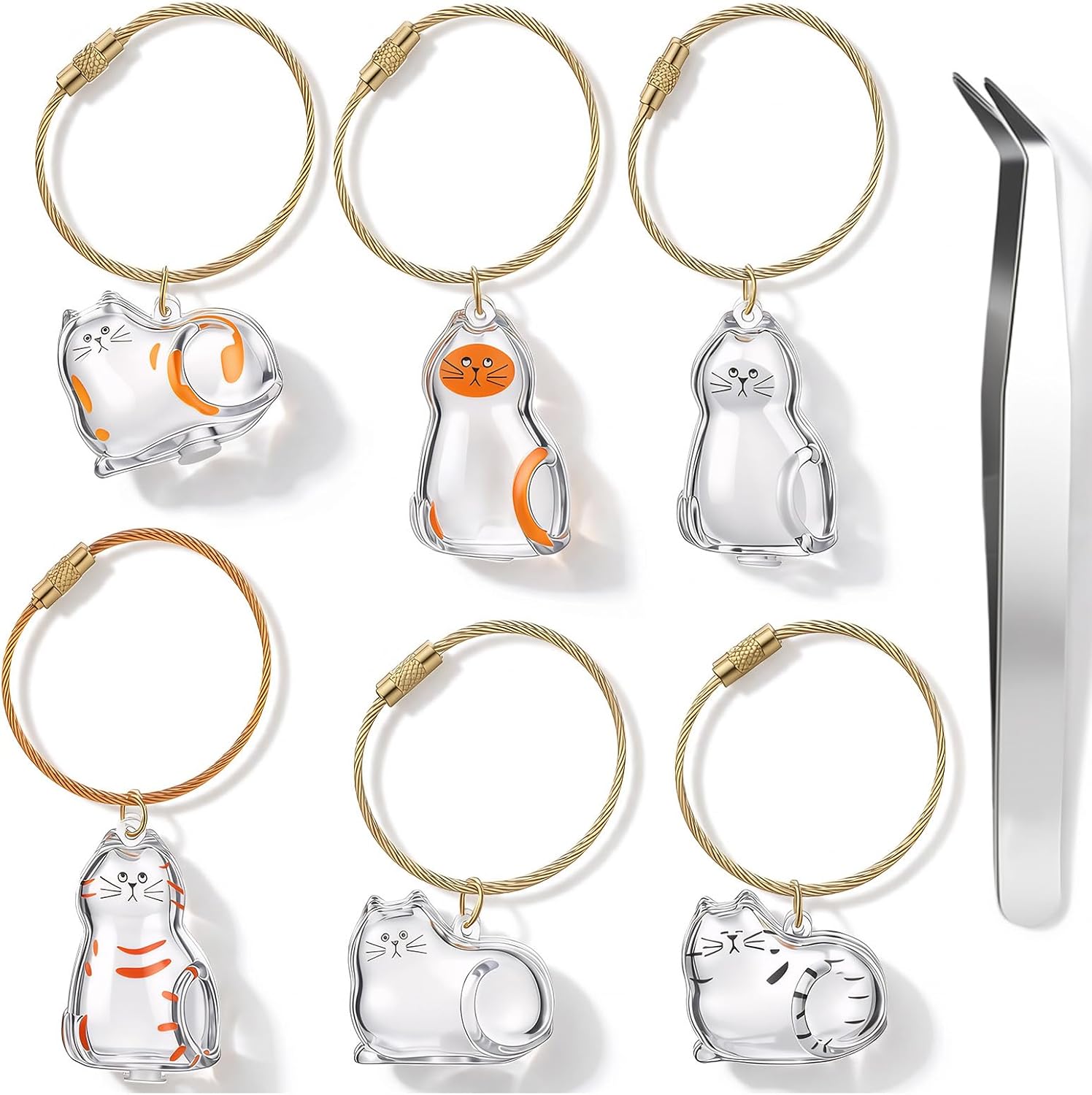 6Pcs Cat Hair Keepsake Bottles, Cat Fur Storage Bottle Transparent Cats Hair Keepsake Keychains Exclusive Cats Fur Memory Bottles with Tweezer for Pet Lover Collecting Gift