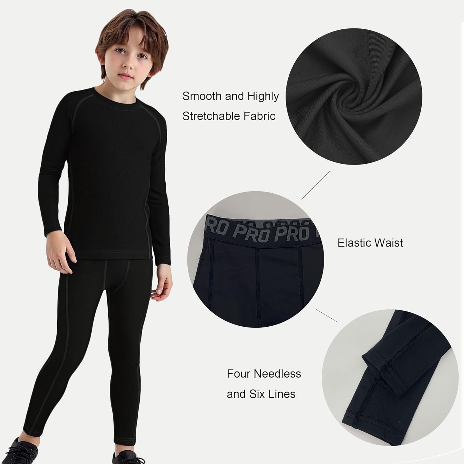 LANBAOSI Youth Boys Compression Pants Leggings Kids Thermal Tights Athletic Football Bottoms Sports Base Layer 3 Pack - Image 2