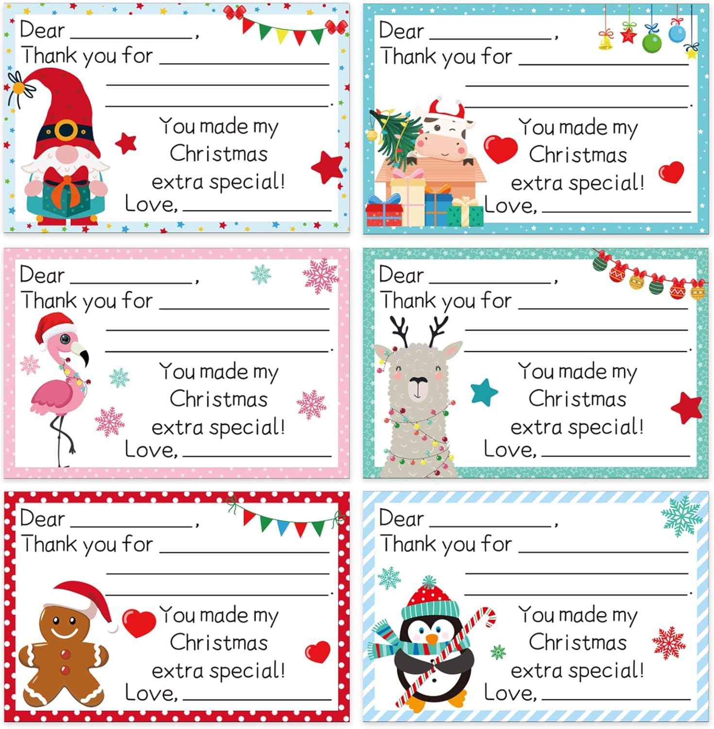 Amazon.com: Epakh 30 Pack Christmas Thank You Cards Fill in The Blank ...