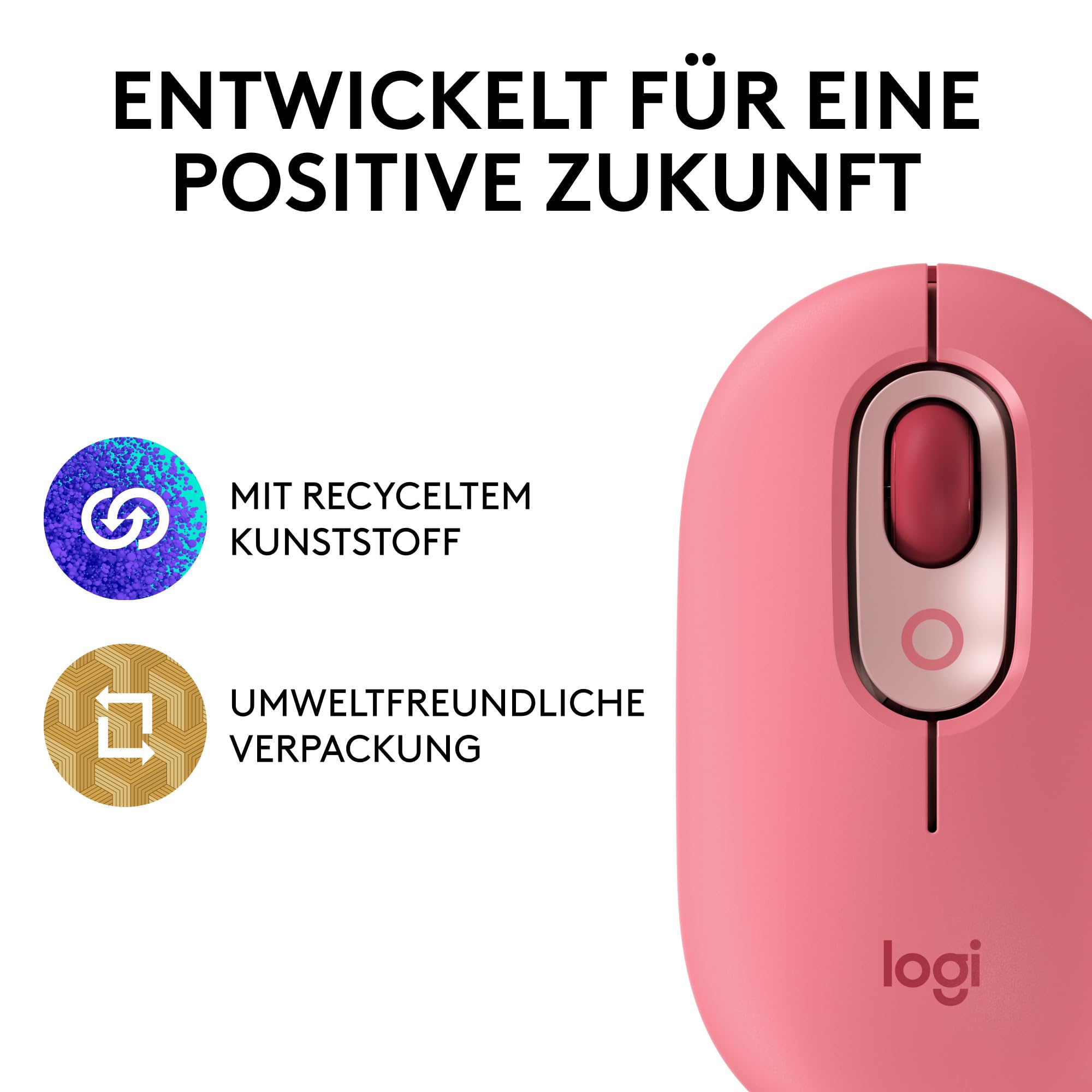 Logitech POP Mouse, Kabellose Maus mit anpassbaren Emojis, SilentTouch-Technologie, Präzises/schnelles Scrollen, Kompakt, Bluetooth, USB, Multi-Device, OS-kompatibel - Heartbreaker