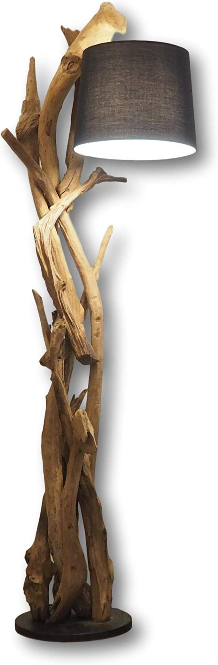 Driftwood Style Floor Lamp with Black Shade - Teak Wood - Tall Floorlamp - 190cm H