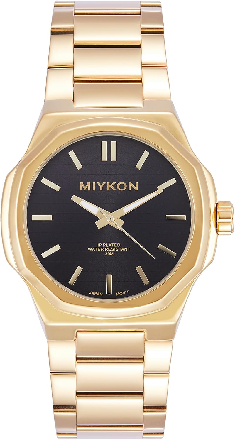 Miykon Silver and Gold Watches for Men | Minimalist Analog Mens Dress Watch with Ion Polished Solid Stainless Steel Bracelet | Luminous Hands, Scratch Resist Glass, Japan Quartz, 100ft Water Resistant