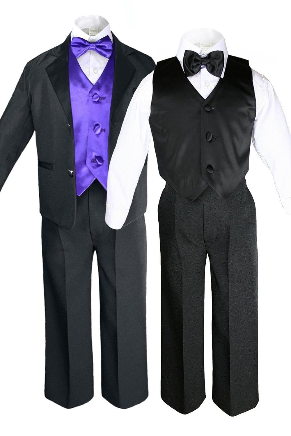 7pc Formal Boy Black Purple Suit Tuxedo Bow Tie Vest Set (S-20) (16)