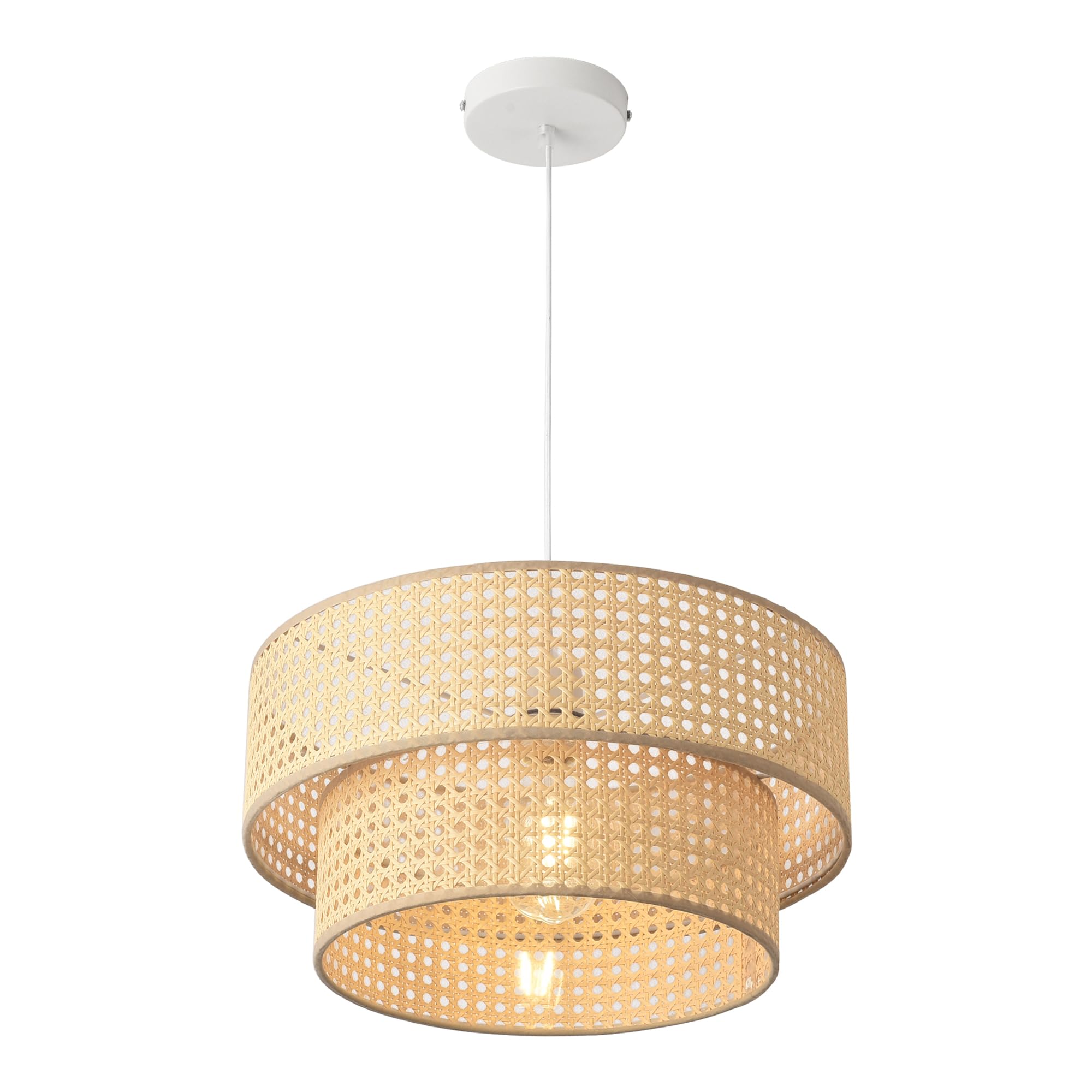 lux.pro Suspension Moderne et Stylée Lampe à Suspendre avec Abat-Jour Ø 40 cm Douille E27 Luminaire pour Salon Chambre Bureau Cuisine Salle à Manger Métal PVC Blanc Aspect Rotin