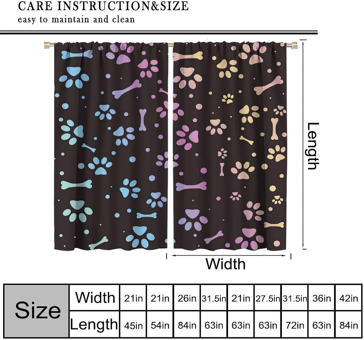 Dog Paw Curtains Adorable Cartoon-Style Animal Paw Print Design Blackout Curtains for Bedrooms, Living Rooms and Kitchens42X54 Inch