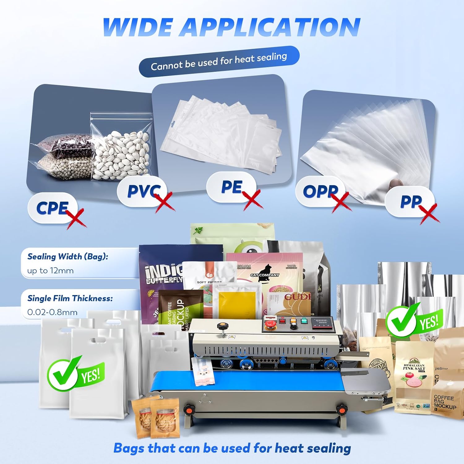 Automatic Continuous Bag Sealer, 0.24-0.47 in Seal Width with Digital Temperature Control/Emergency Stop Automatic Coffee Bag Sealer for Plastic Bags, Cookie, Food Storage, Bakery image 3
