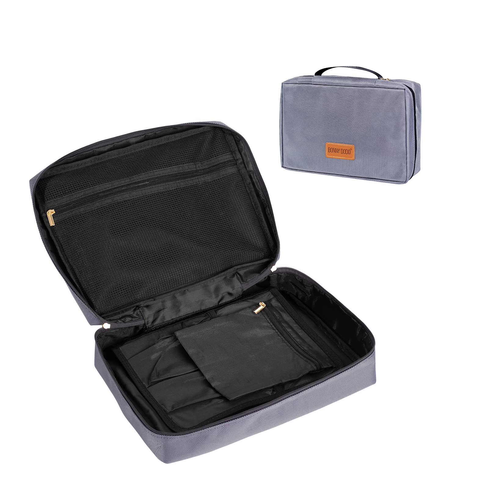 BONNY DODO Simple Travel Toiletry Cosmetic Bags Makeup Storage Organize Bag Black with Brush Compartment Bathroom Bags for Women Men High-Capacity(Gray)
