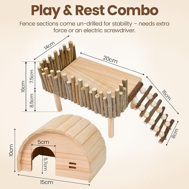 Foto 8 de 8 de Lyinton 2 Plataformas de Madera para Hámsters con Casita para Esconderse