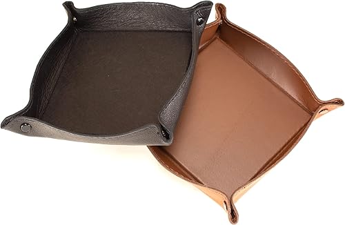 Miniatura 5 de Bandeja de dados plegable hecha a mano de piel auténtica para calabozos y dragones y otros juegos de rol (negro)