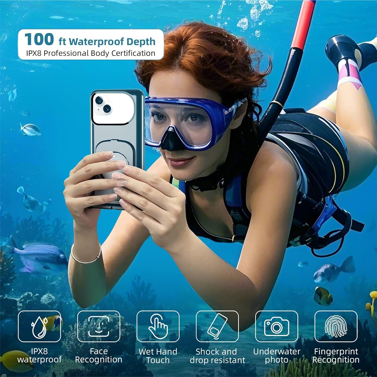 IP68 Waterproof Phone Pouch Underwater Cell Phone Dry Bag, Touchscreen Compatible Clear Waterproof Phone Case for Beach Pool Swimming Diving Outdoor Travel