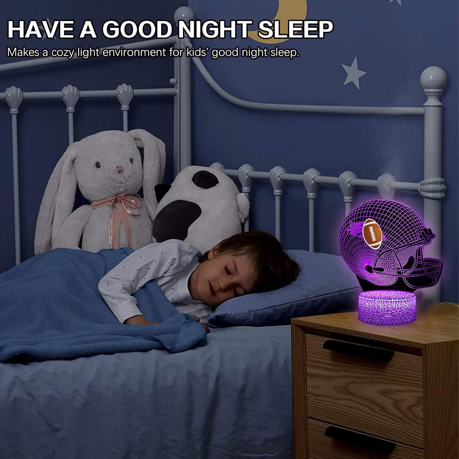 3D LED Night Light Football Helmet Design for Den, 16 Colors Changing Table Lamp with Remote & Touch Control, Dimmable USB Bedroom Night Lamp, Kids Room Decor & Holiday Gift