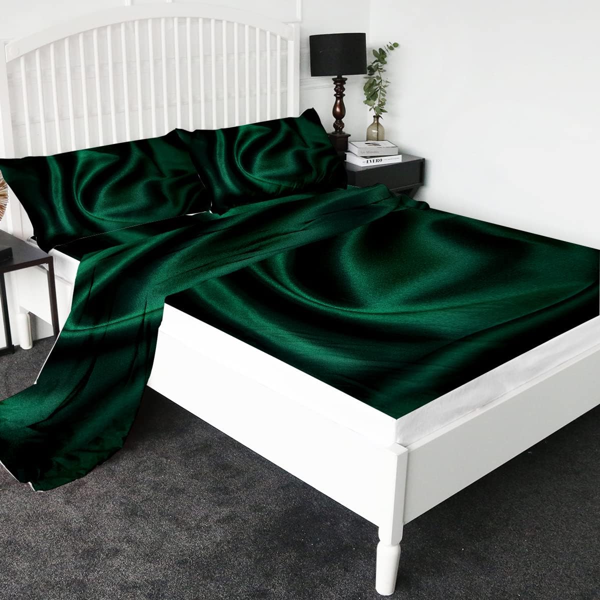 Sleepwish Luxury Sheet Set Queen Size Peocock Green Bed