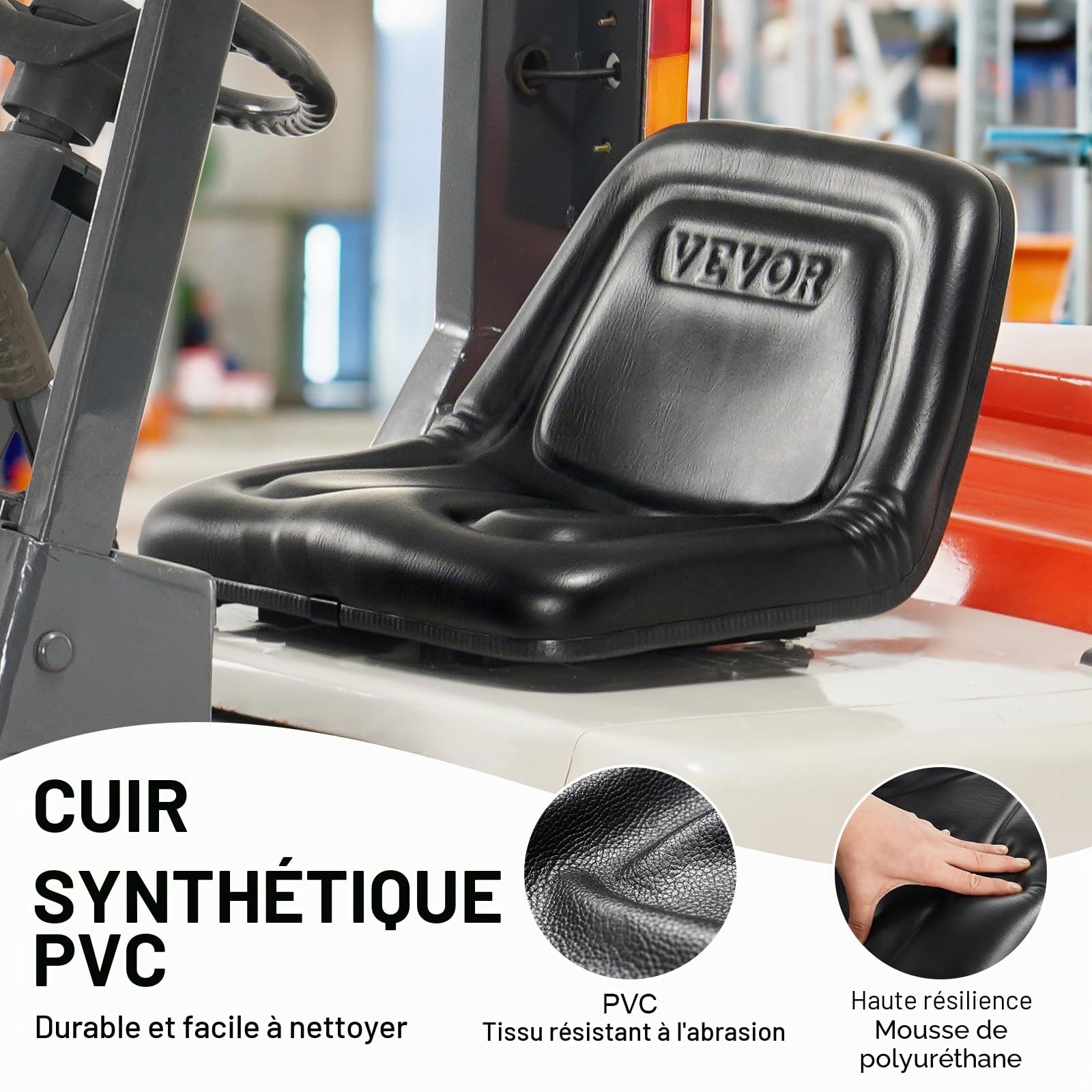 VEVOR Siège de Chariot Élévateur à Fourche Universel Siège de Tracteur avec Micro-interrupteur Trous de Drainage Fente Étendue 160-340 mm Siège Confortable pour Chargeur Excavateur Tondeuse à Gazon