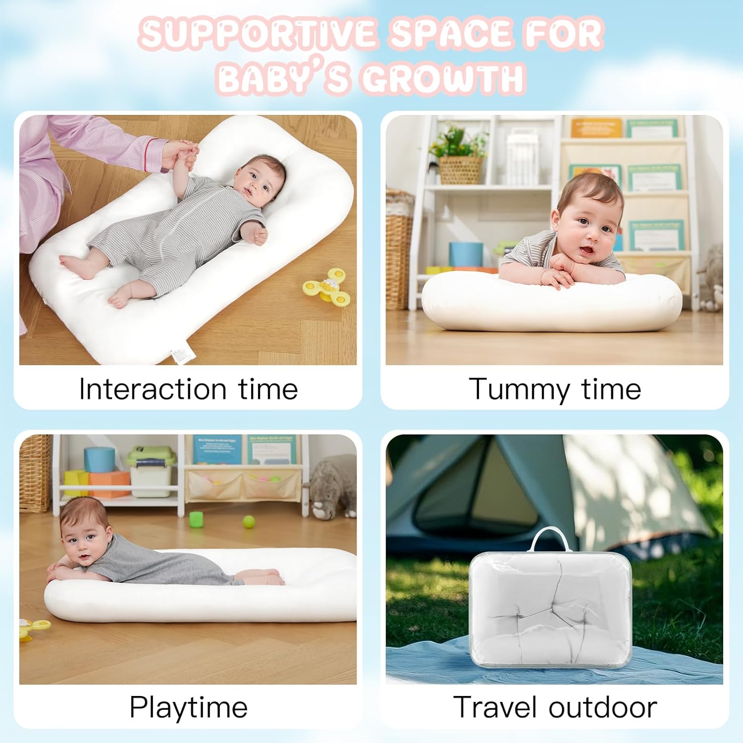 Baby Lounger for Newborn, Bionic Design Baby Lounger, Soft Organic Cotton Breathable Lounger for Infants 0-18 Months (White) - Image 2