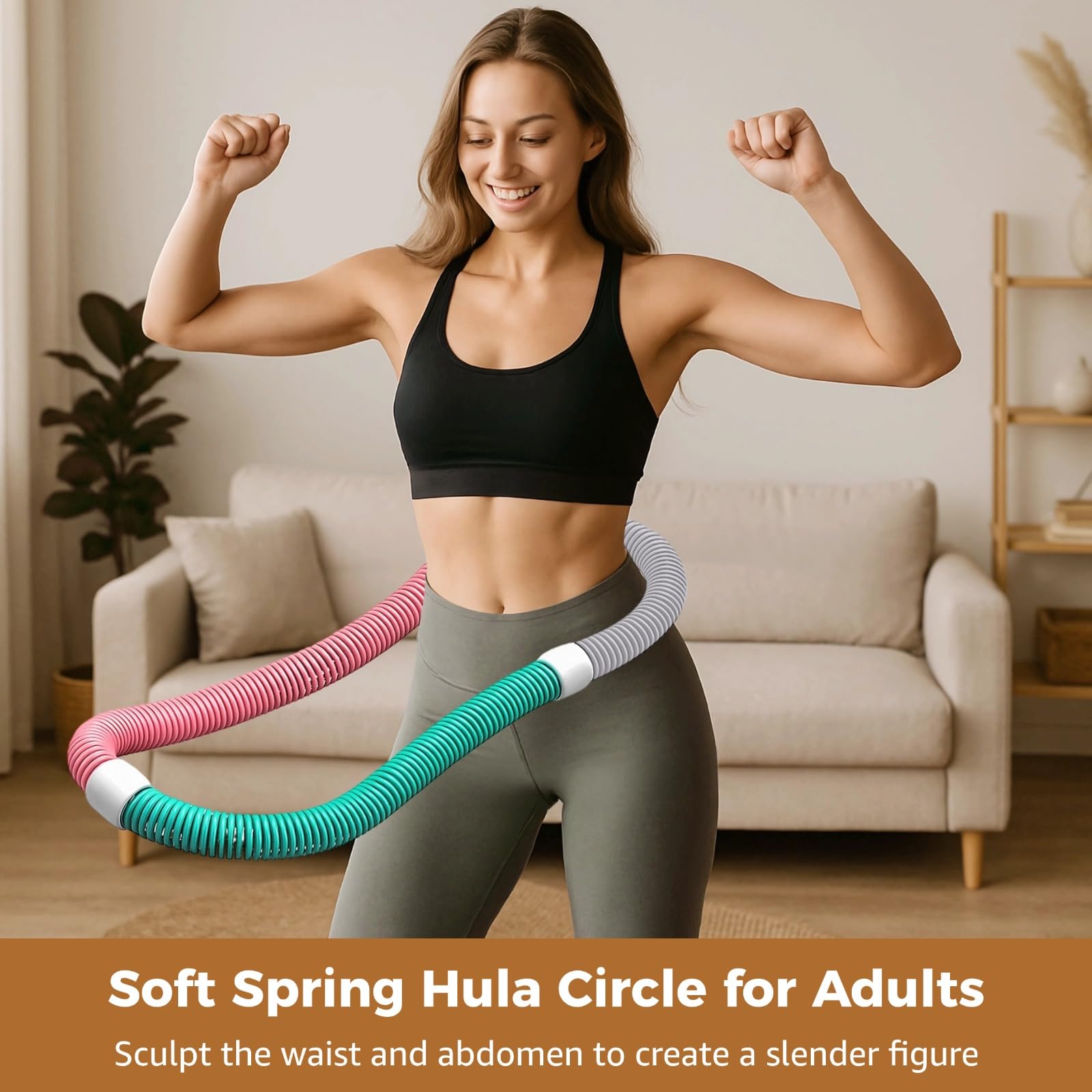 Miękka sprężynowa obręcz Hula dla dorosłych, wyściełana PVC 1,3 kg, składana obręcz fitness z redukcją hałasu, podtrzymuje talię, klatkę piersiową, nogi i brzuch, modelowanie ciała
