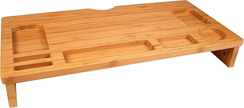 Miniatura 2 de Vaiyer Soporte elevador de bambú para monitor de laptop, estante organizador de almacenamiento de escritorio de madera de 23 pulgadas para