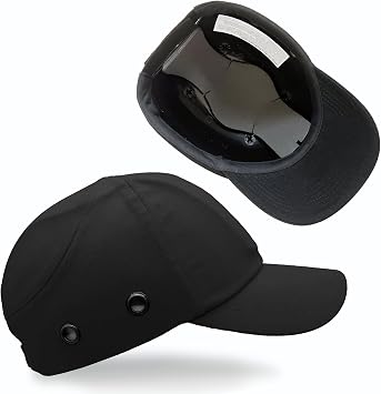 Black Baseball Safety Bump Cap - 100% Cotton, Impact-Resistant ABS Shell, Dual-Layer Padded Foam, Breathable, Adjustable Head Protection Hard Hat Cap