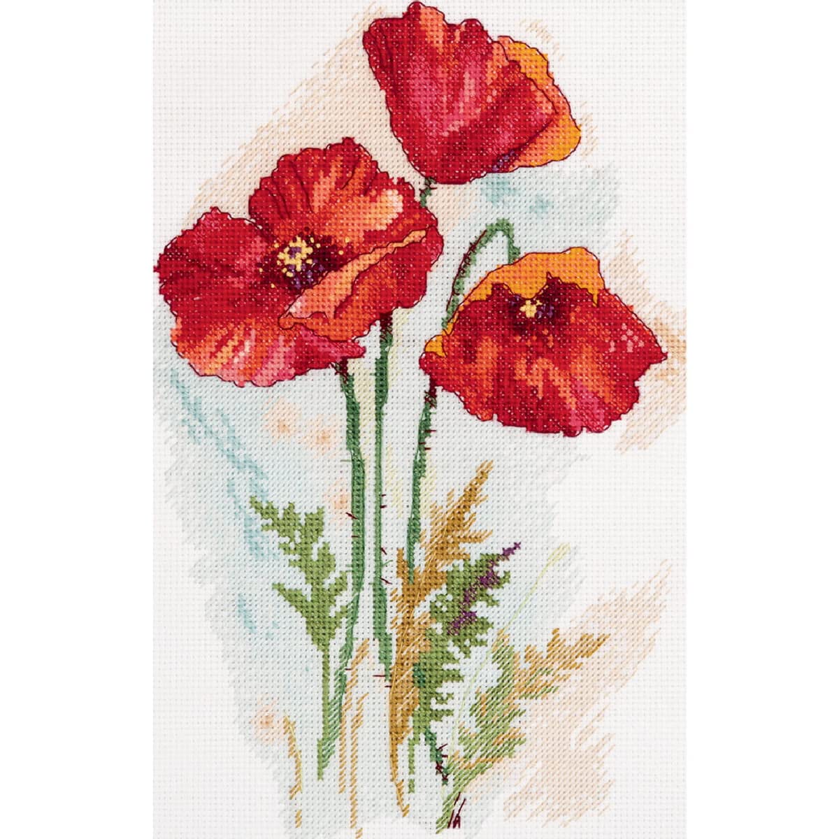 Panna White Counted Cross Stitch Kit Watercolour Poppies, 19X26cm, Diy