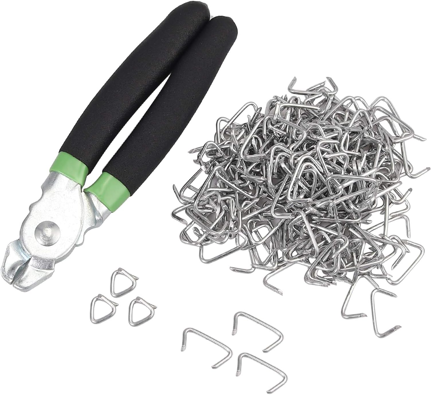 Proster Straight Hog Ring Plier Kit 300Pack of 3/4-inch Galvanized Steel Hog Rings Professional Clamp Tool for Furniture Upholstery, Auto Upholstery, Meat & Sausage Casings, and More