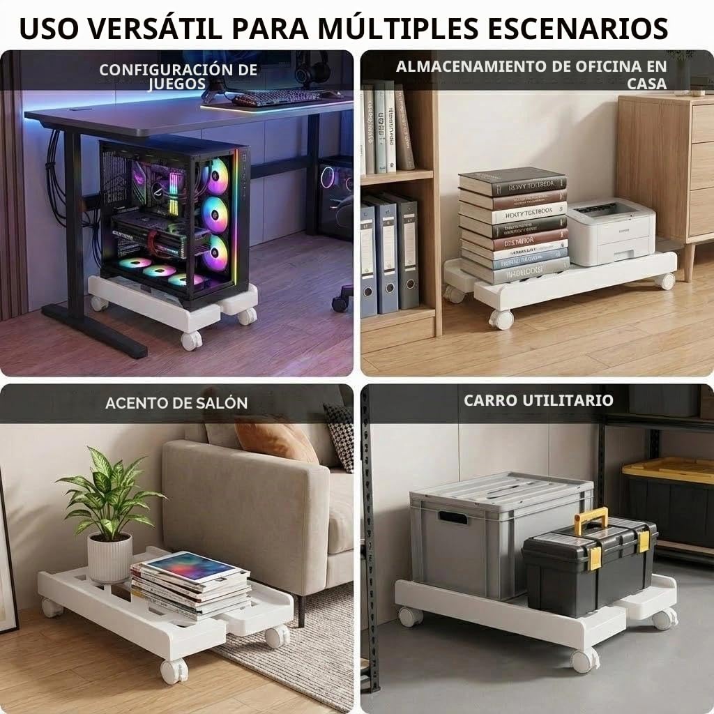 Soporte PC bajo Mesa Universal para CPU con Cuatro Ruedas Blanco