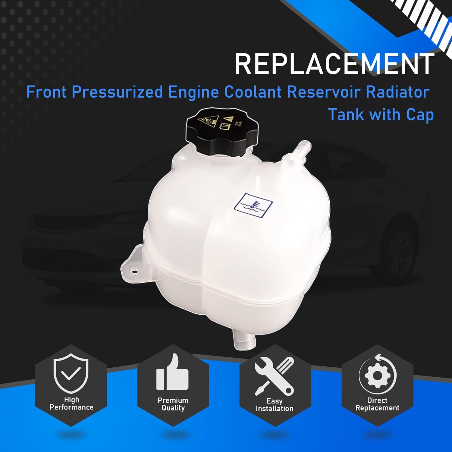 Front Pressurized Engine Coolant Reservoir Radiator Tank with Cap Compatible with 2015-2017 Chrysler 200 L4 2.4L/V6 3.6L 2014-2018 Jeep Cherokee L4 2.4L/V6 3.2L Replaces 603-838 68102155AD