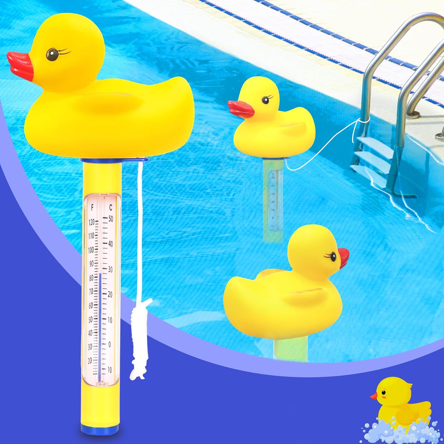 ChlorStar Floating Pool Thermometer,Duck Swimming Pool Thermometer,Floating Easy