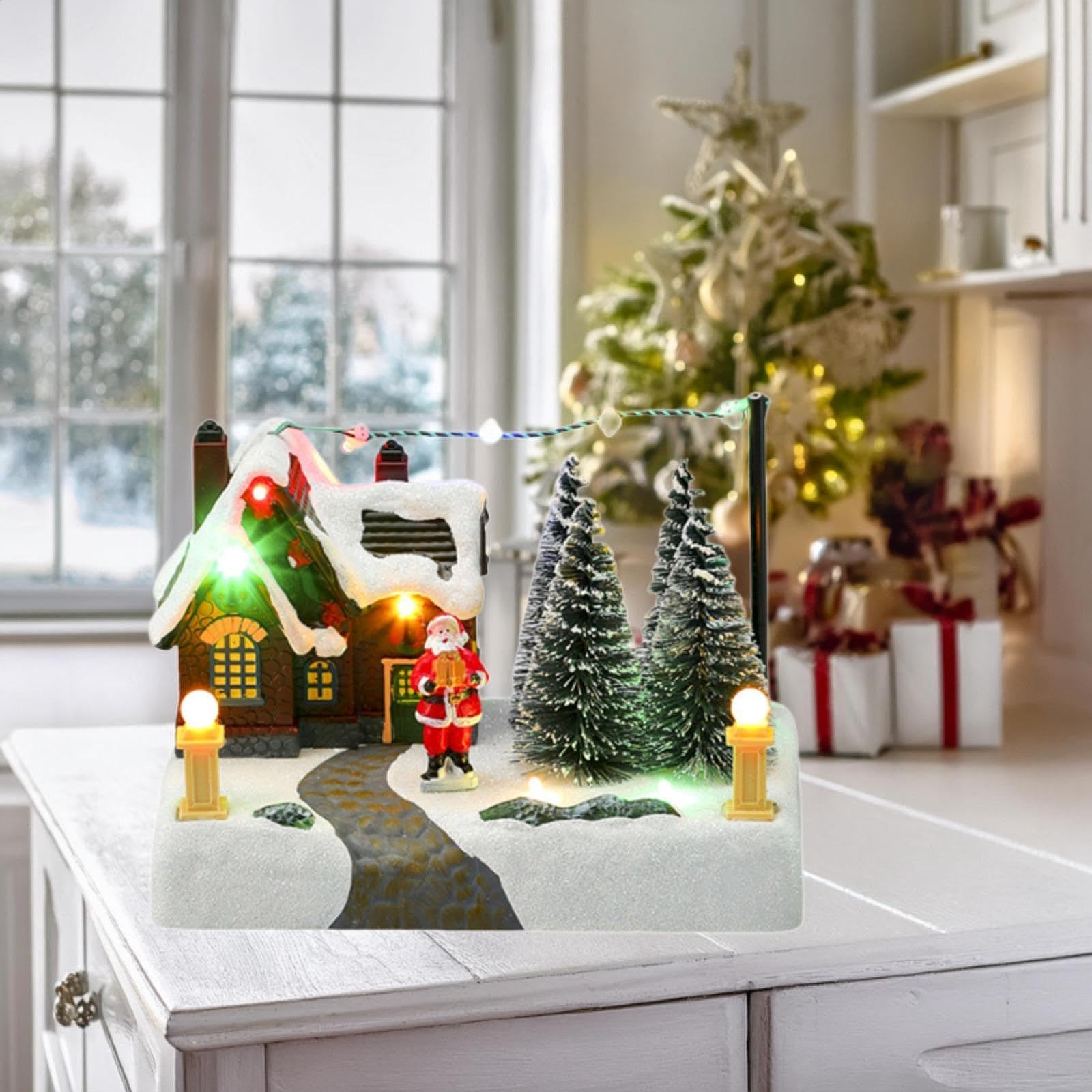 Adorno navideño con Escena de Nieve para casa, Centro de Mesa, Resina, Resistente, decoración de Escritorio con música y luz para en casa, Papá Noel