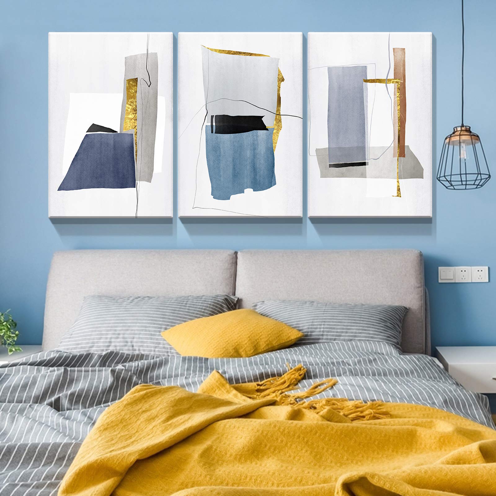 Denozer 3 Panels Canvas Wall Art Abstract Painting Artwork for Home Decor Stretched and Framed Ready to Hang - 30