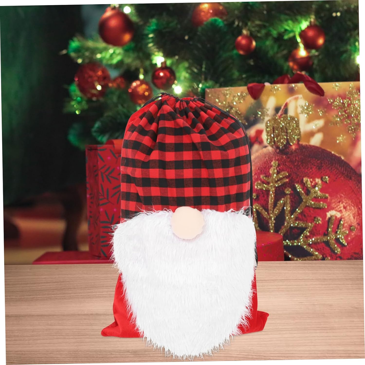 Christmas Drawstring Bag Large Capacity Gnome Pouch for Reusable Cloth Design for Candy Cookies and Xmas and Santa Cosplay