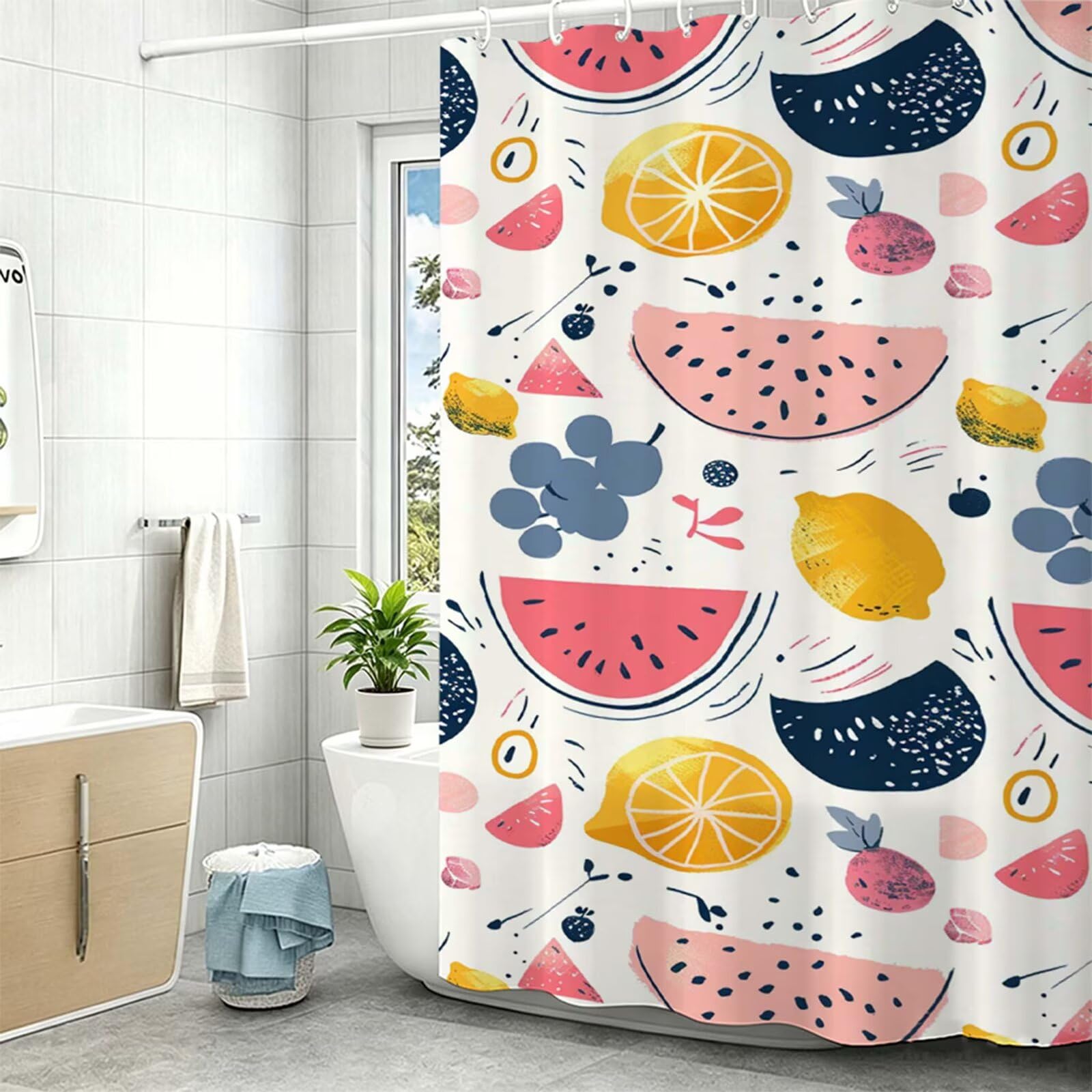 Tenda Doccia in Poliestere Bianco,Tende per Doccia Extra Lunga 240x200cm,anguria Tenda Vasca da Bagno Tessuto Lavabile,Impermeabile e Facile da Pulire,con 12 Ganci,Decorazione per Bagno,Hotel Z-394