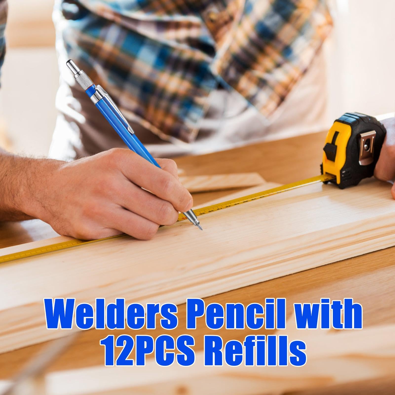 Welders - Lápiz mecánico de carpintero, marcador de metal de 2 mm con 12 recambios redondos plateados, sacapuntas integrado, herramienta de ajuste de tuberías para acero, construcción