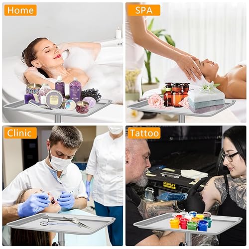 Vista 21 de Bandeja para salón de belleza, bandeja de aluminio de alta calidad, bandeja rodante de salón de oro champán, carrito utilitario de altura ajustable