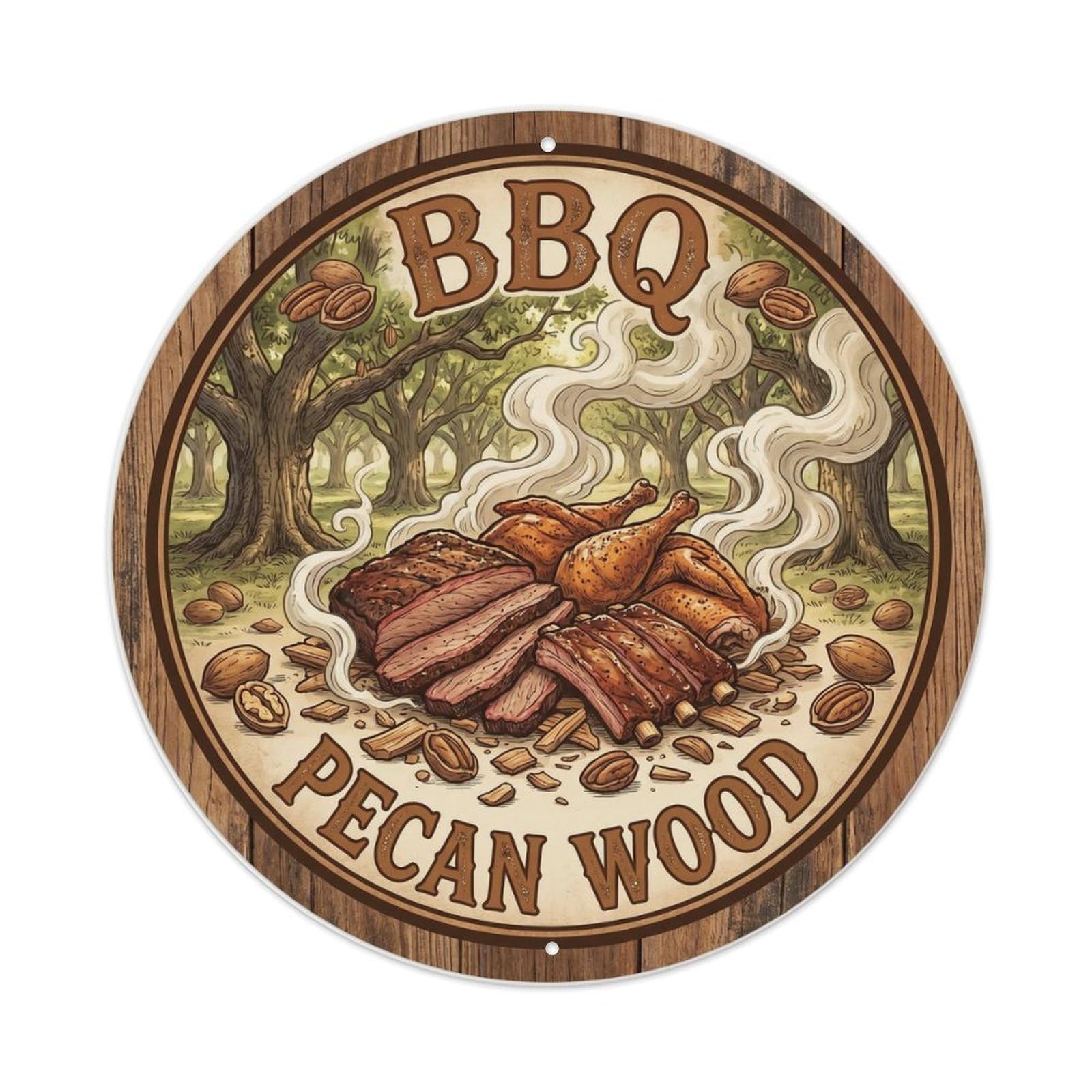 BBQ Pecan Wood Metal Tin Sign
