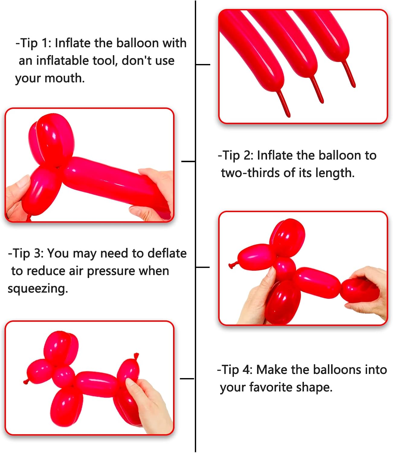 100 Pcs Long Balloons Red Skinny Animal Balloon Red 260q Balloons for DIY Modelling Birthday Party Decoration Wedding Anniversary - Image 4