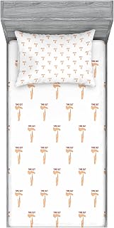 Ambesonne Time Out Fitted Sheet & Pillow Sham Set, Basketball Concept Hand Pattern Gesture of a Time Cartoon Design, Decorative Printed 2 Piece Bedding Decor Set, Twin, Beige Ruby White