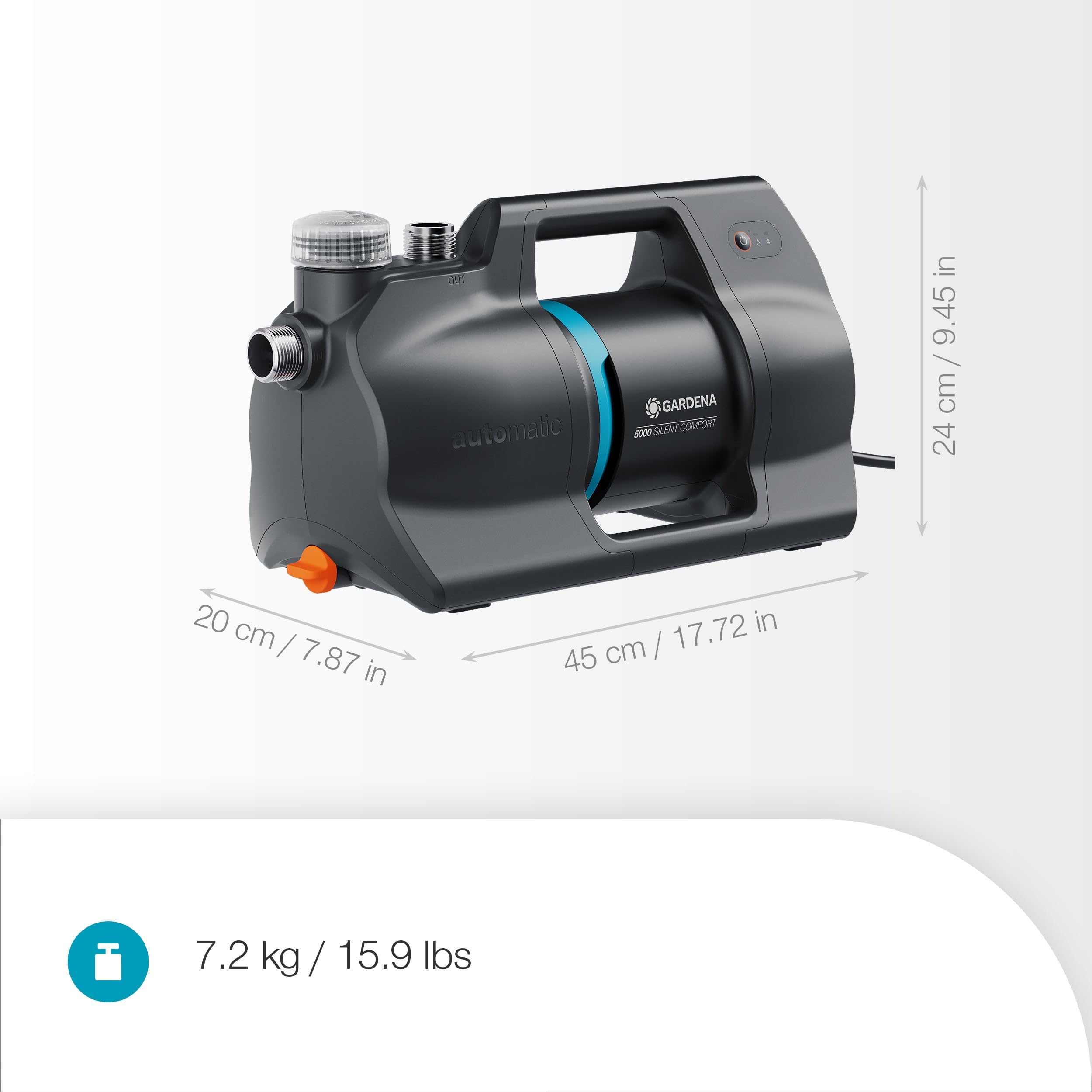 Gardena Automatyczna pompa ogrodowa 5000 SilentComfort Pompy: Sterowanie przez aplikację*, O 36% niższe zużycie energii**, Cicha technologia (9072-20)
