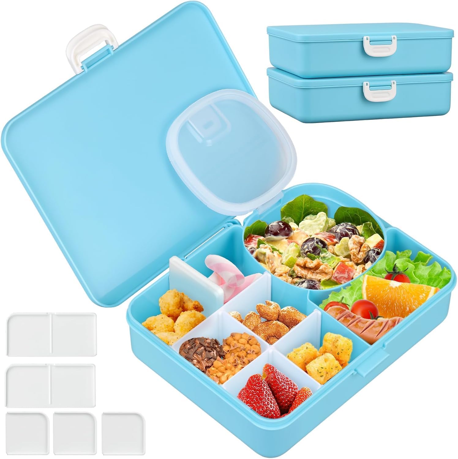 JOOPETALK 2 Pack Kids Snackle Box Container with Leak-Proof Bin, 8 Compartments with Detachable Dividers, BPA-Free, Dishwasher Safe –Toddler Bento Box for School & Travel(Blue)