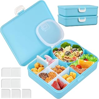 아동용 스내클 런치 박스 2팩, 누출 방지 스낵 용기, 탈착식 칸막이가 있는 8칸, BPA 프리, 식기 세척기 사용 가능 - 학교 및 여행용 도시락 상자(블루)